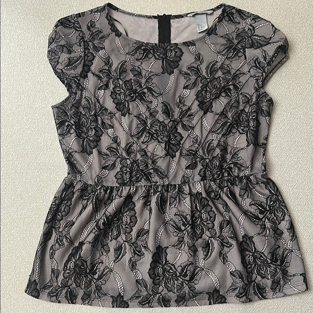 H&M Black Peplum Cap Sleeve Blouse